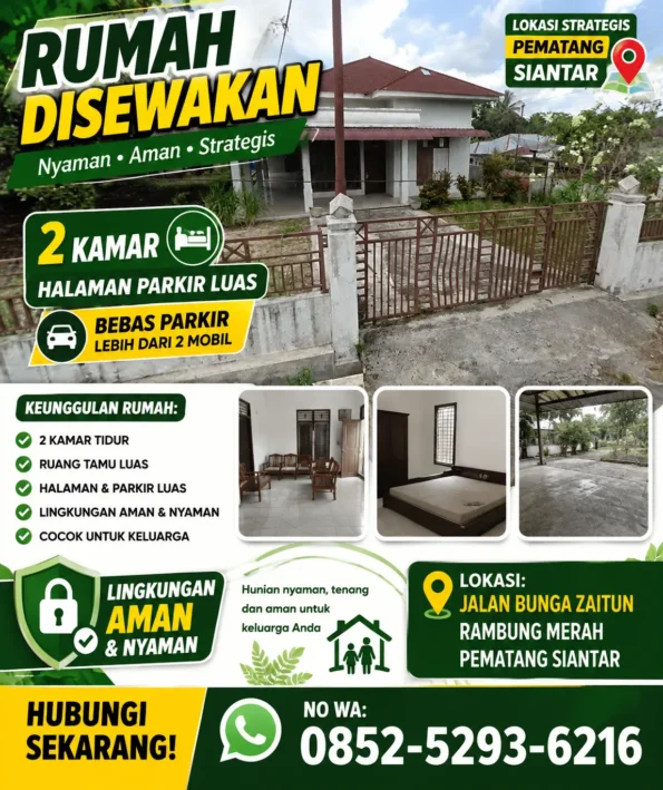Kontrak Rumah di Pematang Siantar Jalan Bunga Zaitun Rambung Merah